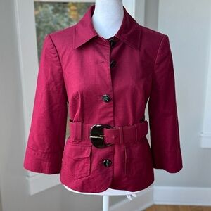 Vintage Y2K Limited Collection Red Burgundy Fitted Belted Blazer Jacket Small